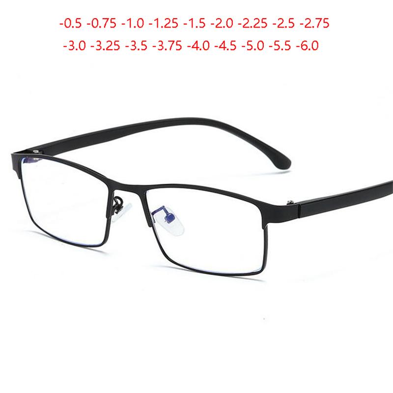 Men's Business 1.56 Aspherical Prescription Eyeglasses Women Retro Metal Square Nearsighted Glasses Diopter 0 To -6.0