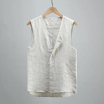 Pánská letní jednobarevná ležérní bezrukavá vesta Mladistvá Vintage-praná Prodyšná Knoflíky Lehký top