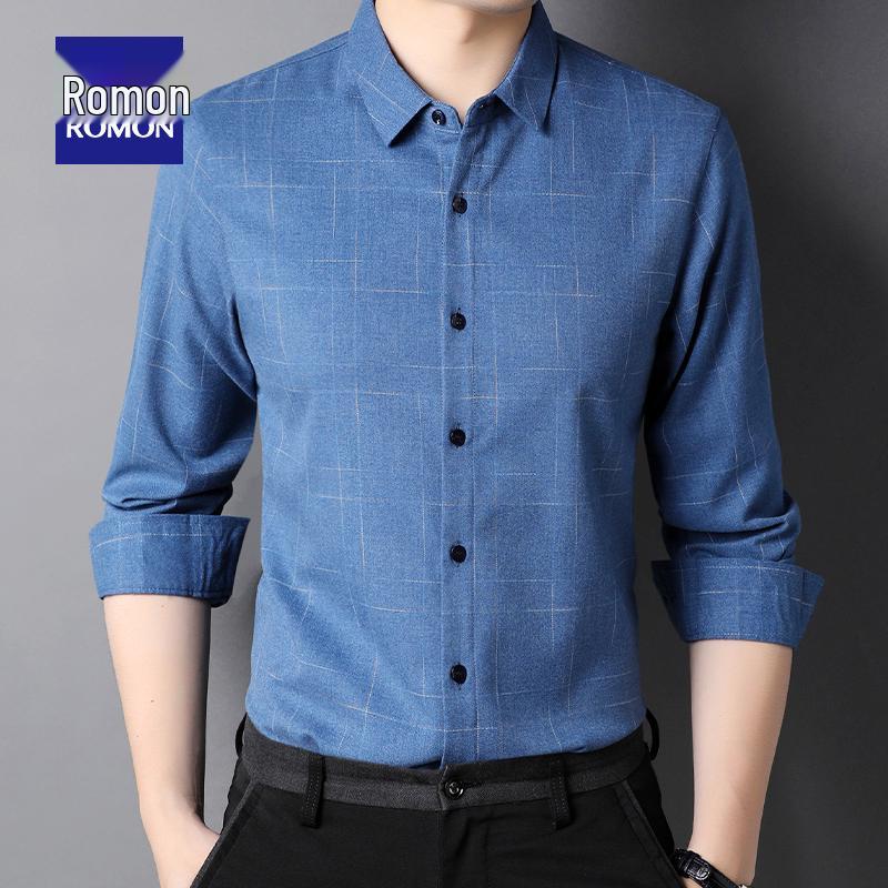 

Romon Мужская 2025 Новая Повседневная Рубашка с Длинным Рукавом на Пуговицах, Модная и Универсальная для Весны и Осени. L