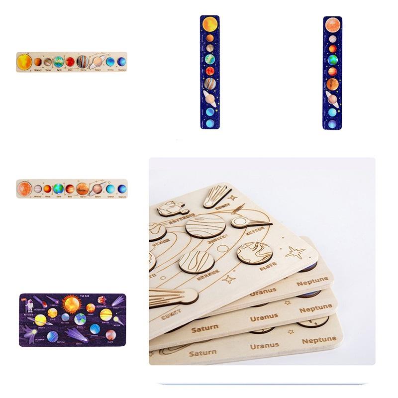 Wooden Space Planet Puzzles Montessori Toys For Kids Educational Jigsaw Tray For Science Learning