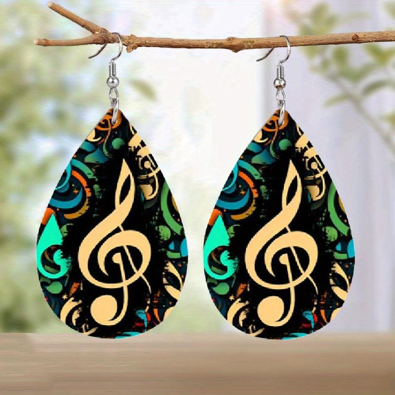 Classical Elegant Music Note Pattern PU Leather Earrings Women's Fashion Drop Dangle Earrings Double-sided Print Lightweight  Earrings