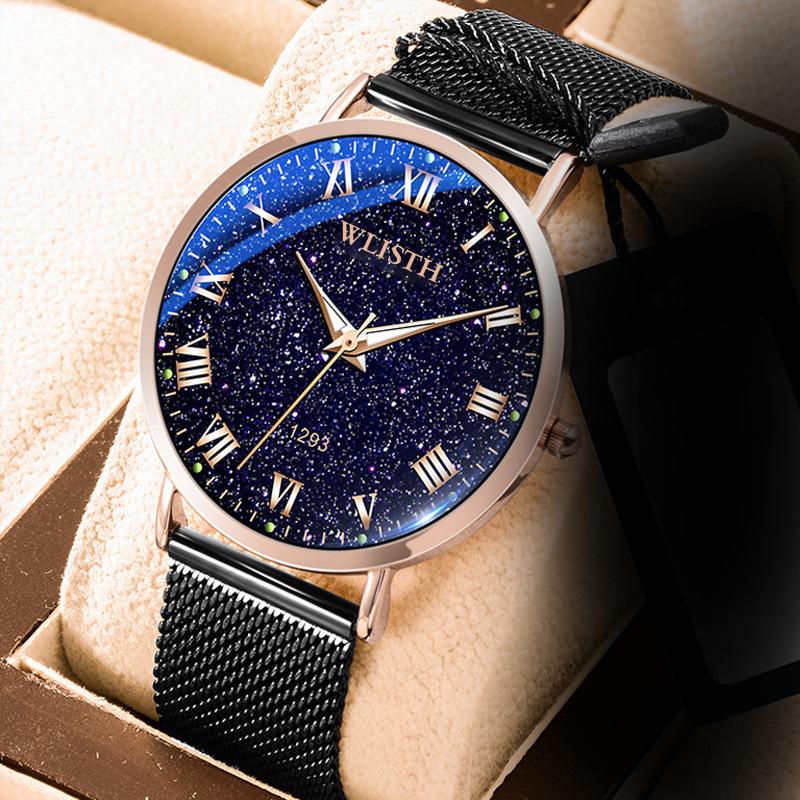 Brand Men s Starry Sky Fashion Quartz Luminous Waterproof Steel Band Wristwatch