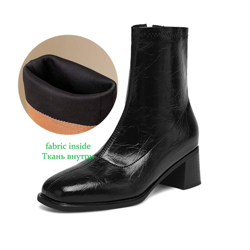 Krazing Pot Microfiber Winter Square Toe Modern Size 33 Boots Basic Size 43 Clothing Thick High Heels Zipper Women Ankle Boots