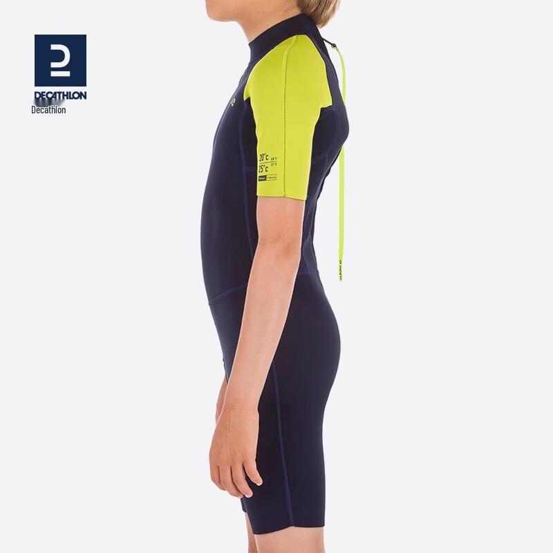 Decathlon vaikiškas violetinės-oranžinės spalvos šiltas vientisas hidrokostiumas