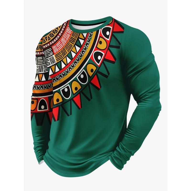 Men's 3D Print Casual Sports Round Collar Long-Sleeved T-Shirts Breathable Quick-Drying Loose Tops Street Camping Trend T-shirts