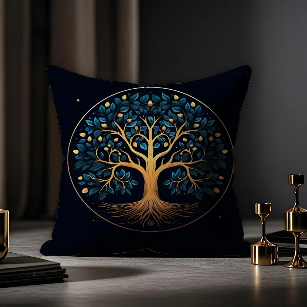 Tree Of Life Cushion Plant Floral Cushion Cover Anti-dustmite Pillowcase Invisible Zipper Silky Short Plush Sofa Cushion Cover
