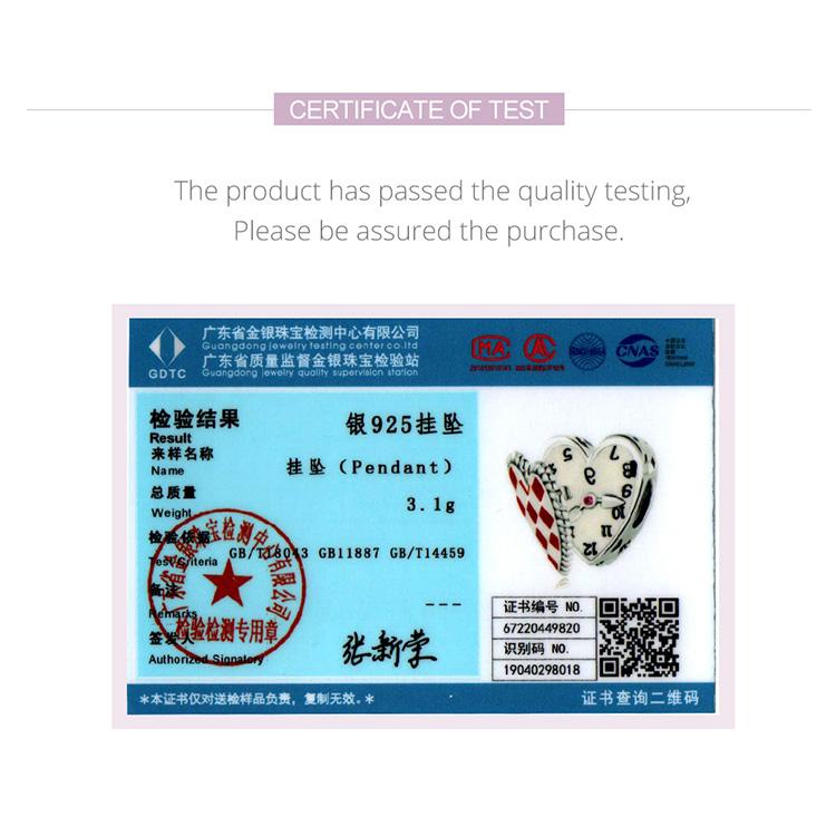 WOSTU Breloques en argent Sterling 925 véritable pour femmes, jolies perles d'horloge en forme de cœur rouge, adaptées aux bracelets et colliers originaux, bijoux fins, cadeaux