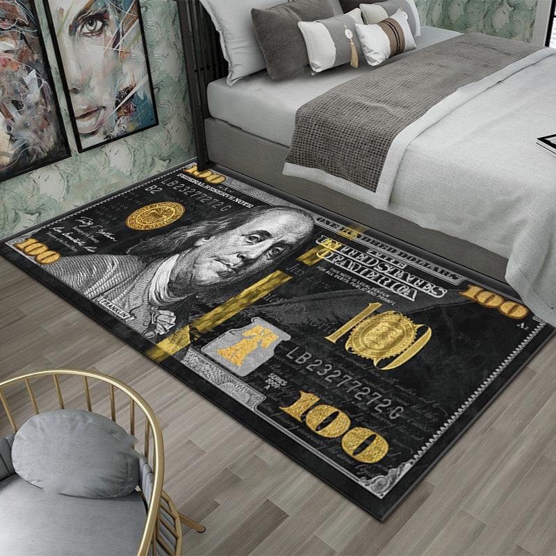 US Dollar Bill Print Large Area Rug Creative Currency Design Floor Mat for Living Room Entrance Foyer with Money Pattern Decor
