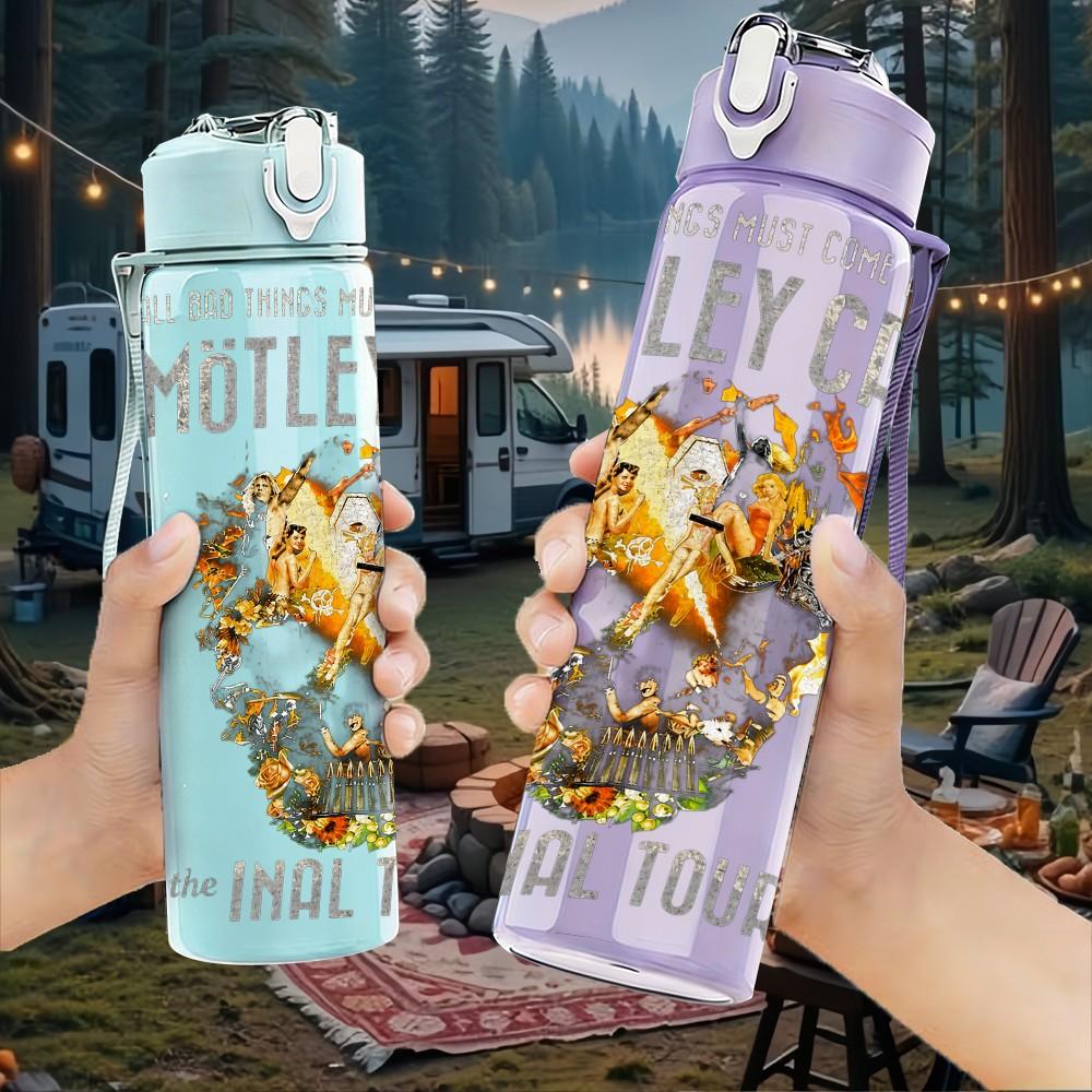 1PC Motley Crue Band 750ml sports water bottle leakproof straw lid outdoor office home