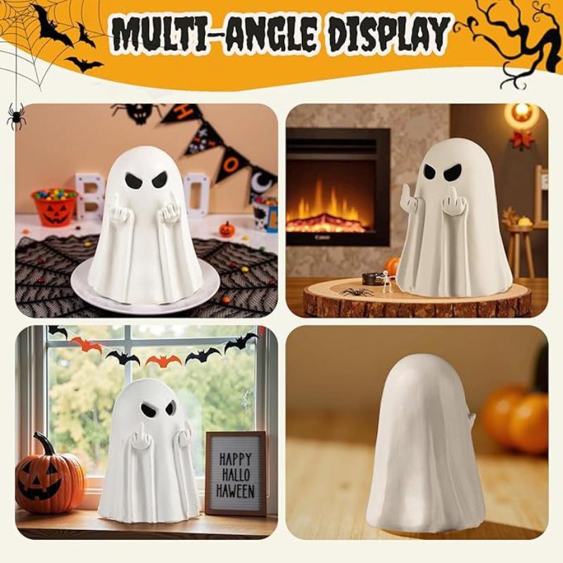 Halloween Fun Ghost Ornaments White Ghost Statue With Middle Finger Gesture Quirky Desktop Soft Home Decor