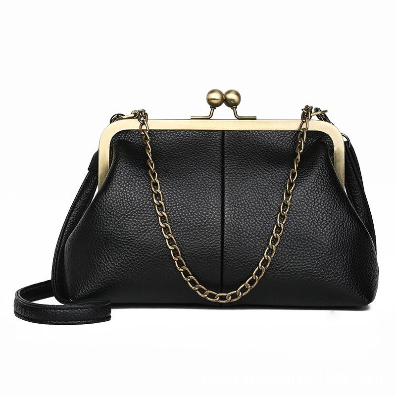 New Women's Bag Clip Mouth Shell Bag Autumn and Winter European Retro Hand-held Shoulder Bag PU Chain Bag