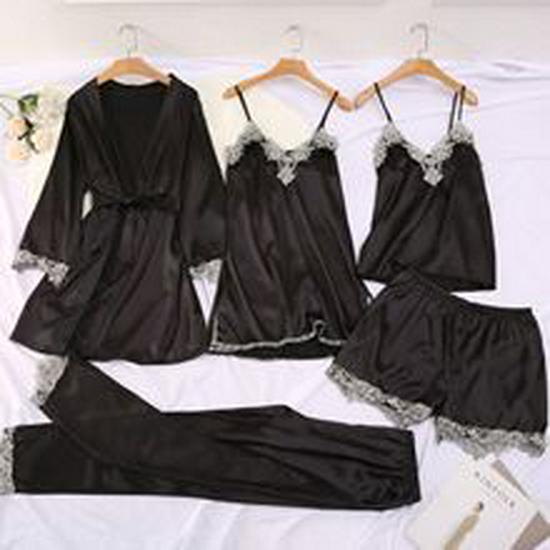 European & American Women's Sexy Lace Pajamas, Plus Size, 4-Piece Set - Homewear & Lingerie