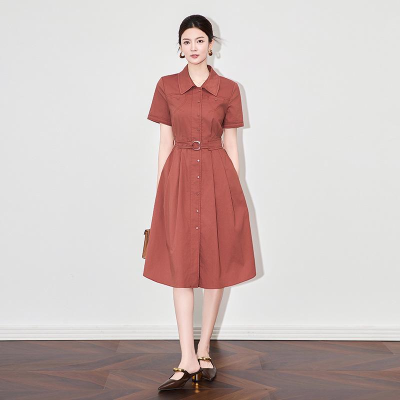 Nanyou High-Quality Elegant Lapel Shirt Dress for Women - High Waist Summer Style