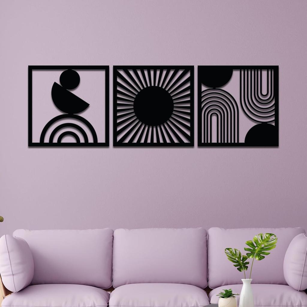 Pre-Laminated Pine Wood Modern Boho Wall Art | Laser Cut Precision | For Home Décor | For Gifting (Set of 3)
