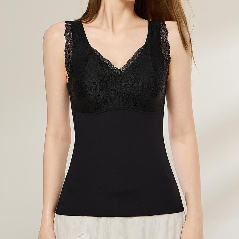 

Lace foundation invisible non-marking anti-static thin velvet thermal vest with chest pad gathering antibacterial m (recommended 40-50kg ) чёрный