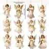 Wooden Xmas Tree Pendant 2D Flat Christmas Decorations Vintage Victoria Angel Ornament Set