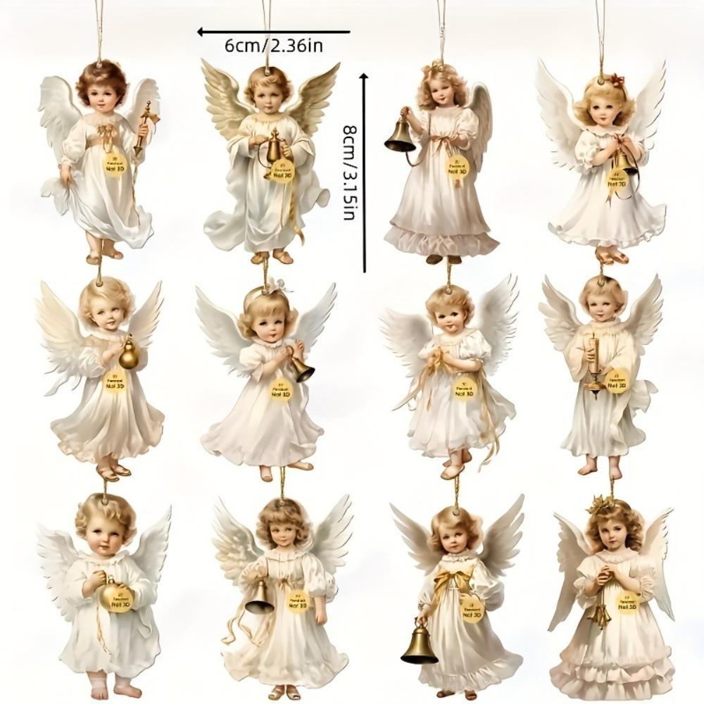 Wooden Xmas Tree Pendant 2D Flat Christmas Decorations Vintage Victoria Angel Ornament Set