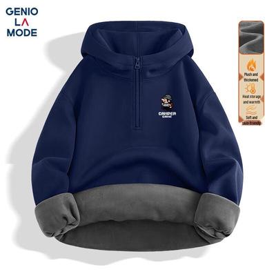 GENIOLAMODE Men's Pixel Graphic Half-Zip Fleece Hoodie