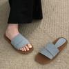 Summer Flat Slippers for Women Color Blocking Flip Flops Flats 2025 New Indoor Homewear Slides Women Square Toe Sandal Shoes