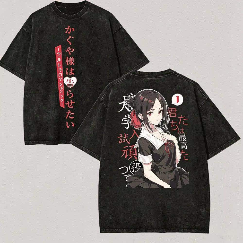 Kaguya‑sama: Love Is War Anime Vintage Washed Y2K Aesthetic Unisex Loose Short‑Sleeve Summer Pure Retro Streetwear Hot‑Sell