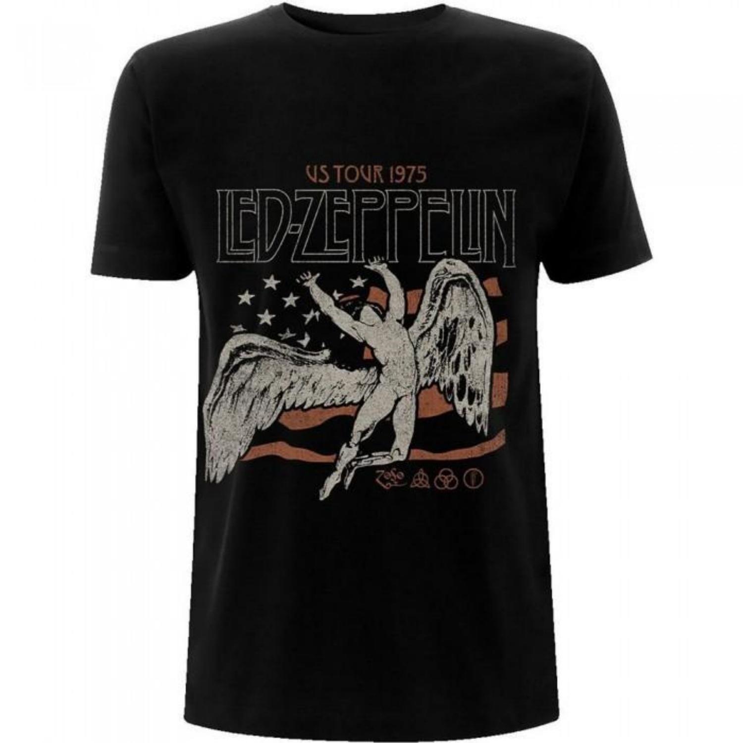 Led Zeppelin Unisex Adult US Tour 1975 Flag T-Shirt S