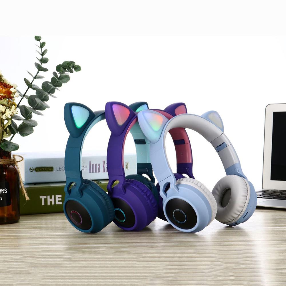 Faddish Student Cute Cat"s Ears Head-Mounted Headset No Wire Cartoon BT Game Chargeable Headset