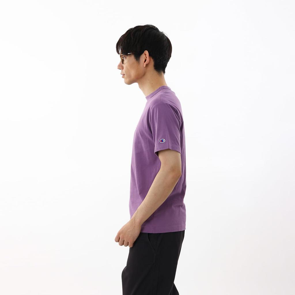 Champion short logo short sleeve L T-shirt, sleeve, 100% cotton, classic, one-point embroidery, T-shirt, basic, C3-P300Z, men's, violet,