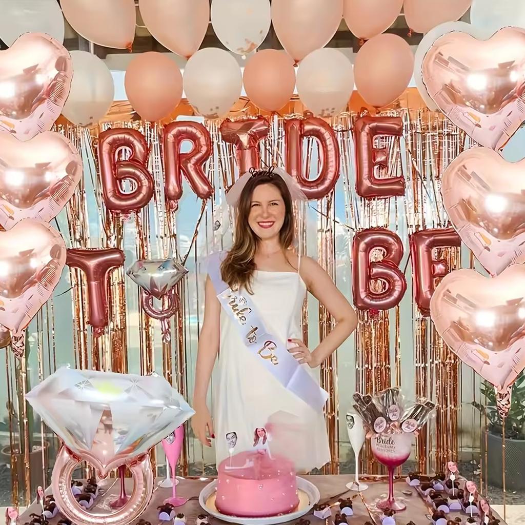 Bride To Be Balloons Set Rose Gold Wedding Decorations Letter And Diamond Ring Foil Balloon  Interior and exterior decoration