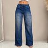 2026 Fall New Women's Denim Pants with Drawstring Elastic Waist, Straight-Leg Fashionable Wide-Leg Denim Trousers