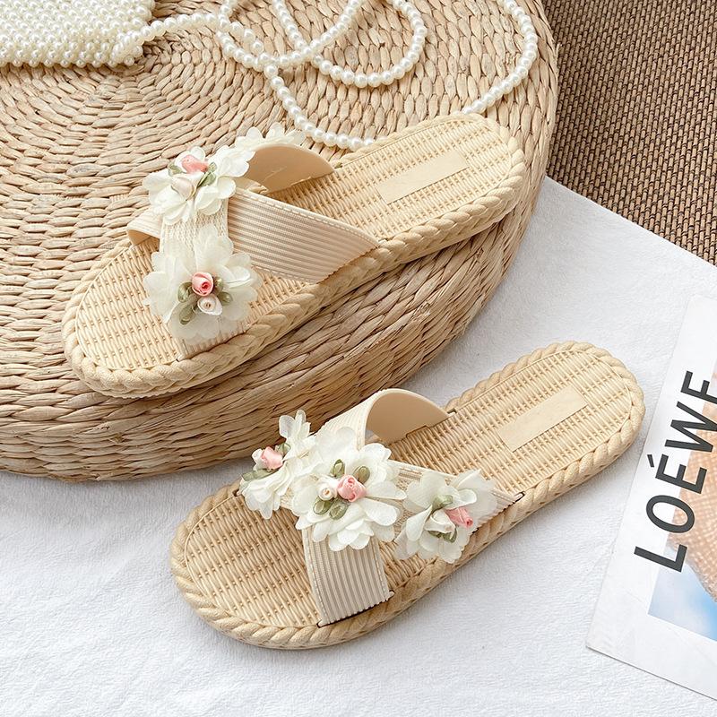 

Модные женские летние сандалии-шлепанцы на плоской подошве с перемычкой между пальцами и цветочным дизайном 36-37 бежевый