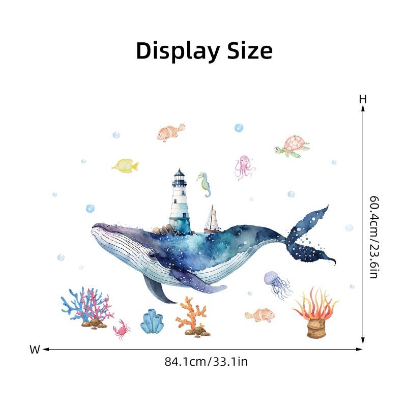 1pc Cartoon Cute Whale Seaworld Wall Stickers for Kids Room Children's Room Removable Living Room Nursery Decoration Wall Decals