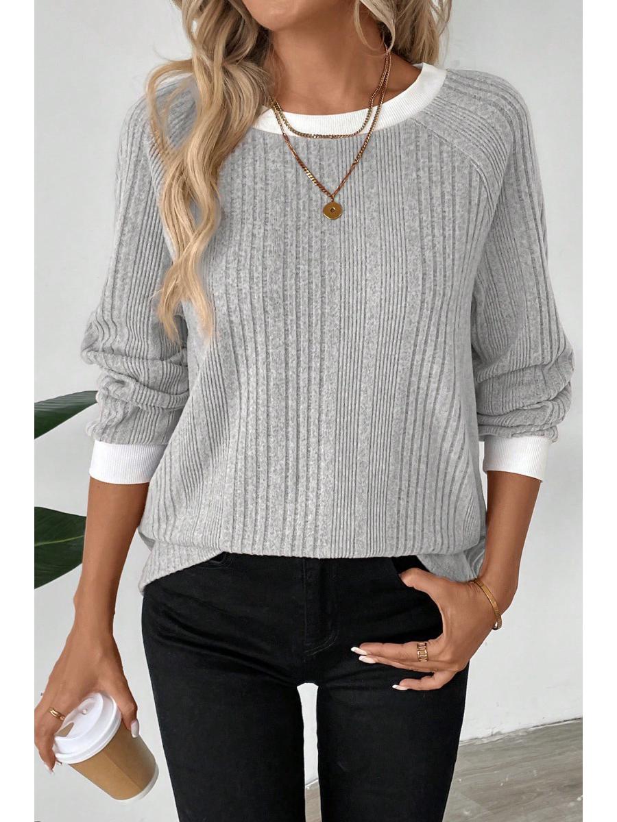 

2026 Autumn/Winter Ribbed Crew Neck Long Sleeve Sweater - Solid Color, Warm, Faux 2-Piece Design S серый