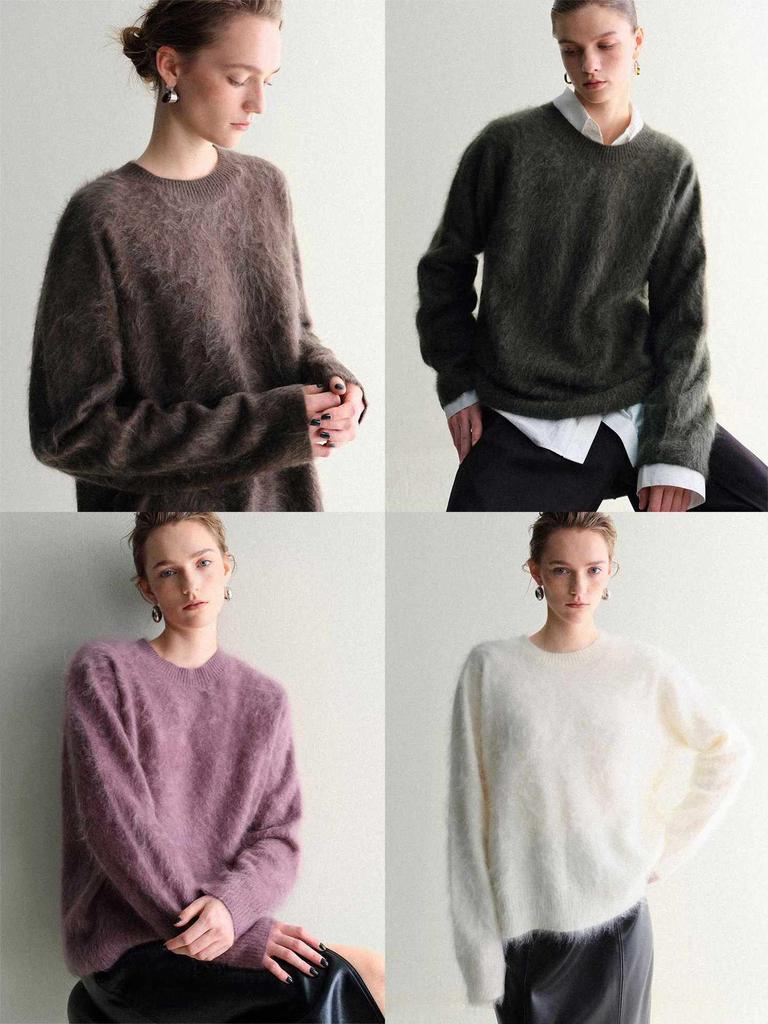 Women's Winter Soft Cashmere Knit Sweater - Round Neck, Silhouette Design