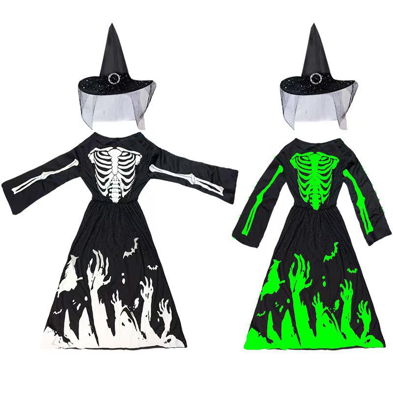 Children's Grim Reaper Ghost Costume: Luminous Dark Messenger Scythe Outfit for Halloween Cosplay