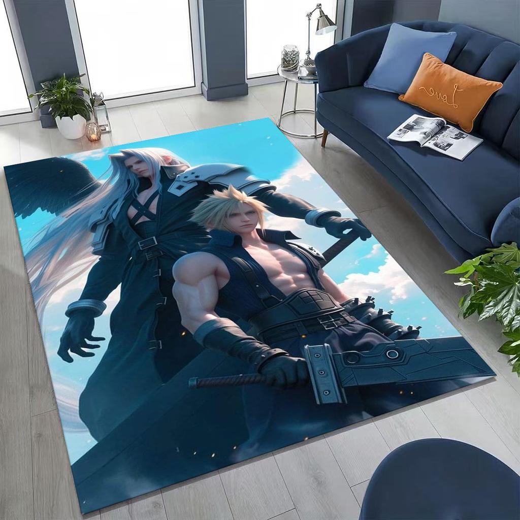 Cartoon Final Fantasy Sephiroth Cloud Tifa Game Rug for Bedroom Living Room Sofa Home Doormat Decor, Large Non-slip Floor Mat