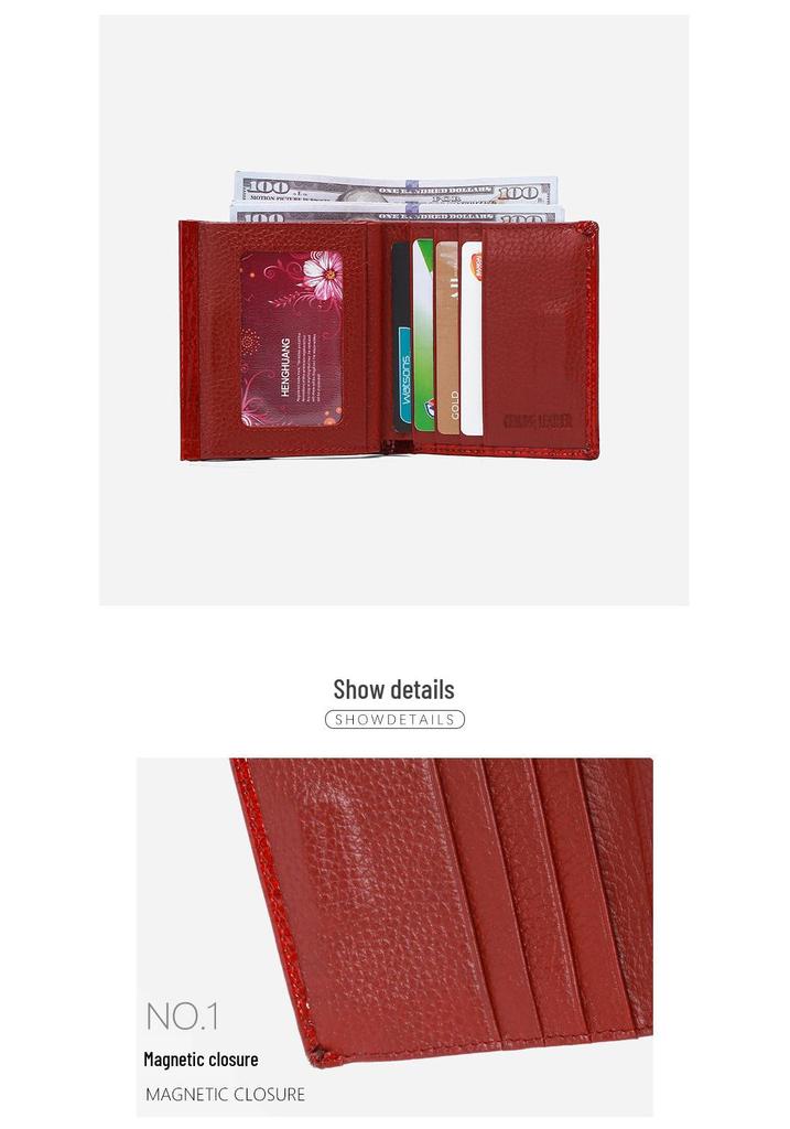 Genuine Leather Women's Short Wallet – Stylish Multi-functional Coin Purse with Magnetic Buckle and Card Holder