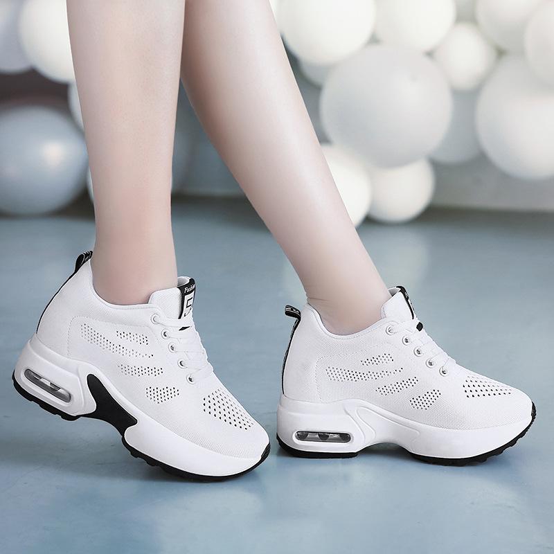 2025 Summer New Women's Inner Height Increase Women's Shoes Platform Air Cushion Sports Shoes Casual Travel Shoes Slope Heel Single Shoes Light