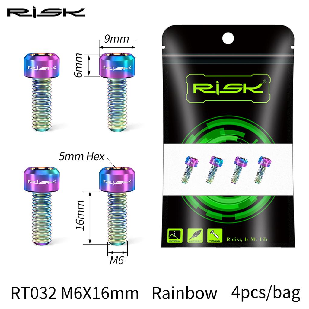 RISK 4PCS M6x16 M6x18 M6x20mm Titanium Bicycle Disc Brake Clamp Caliper Bolts MTB Mountain Road Bike Fixed Screws M6*16/18/20mm