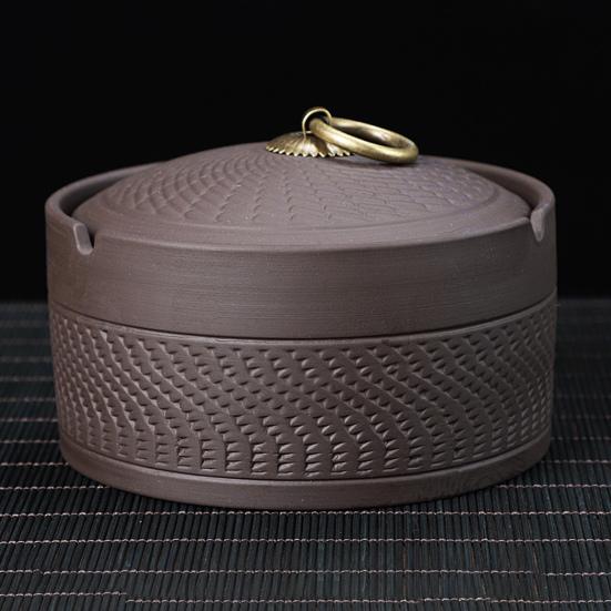 Yousheng Ceramic Ashtray with Lid Retro Chinese Style Windproof Heat-resistant Ash Holder Portable Travel Home Office Outdoor Ash Storage Tray