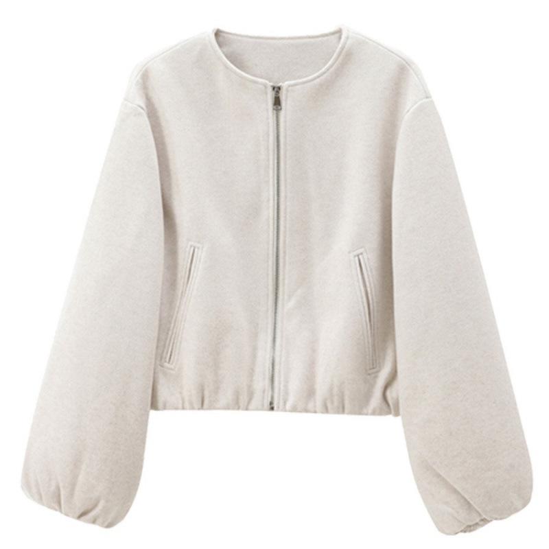 European and American Style, New Women's Clothing, Fashionable Versatile Round Neck Soft Short Bomber Jacket