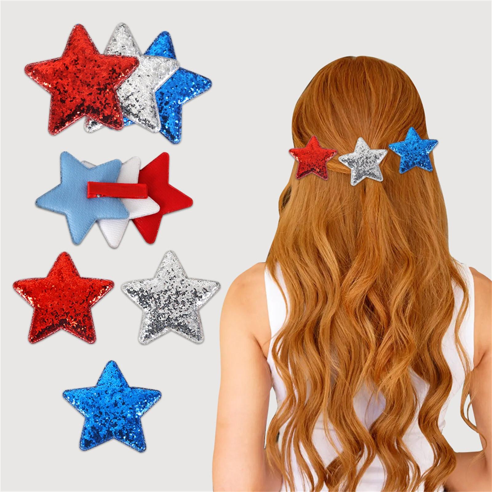 

Children s Five-pointed Star Hairpin Independence Day Party Decoration Accessories Red Blue Sequin Star Hairpin One Size