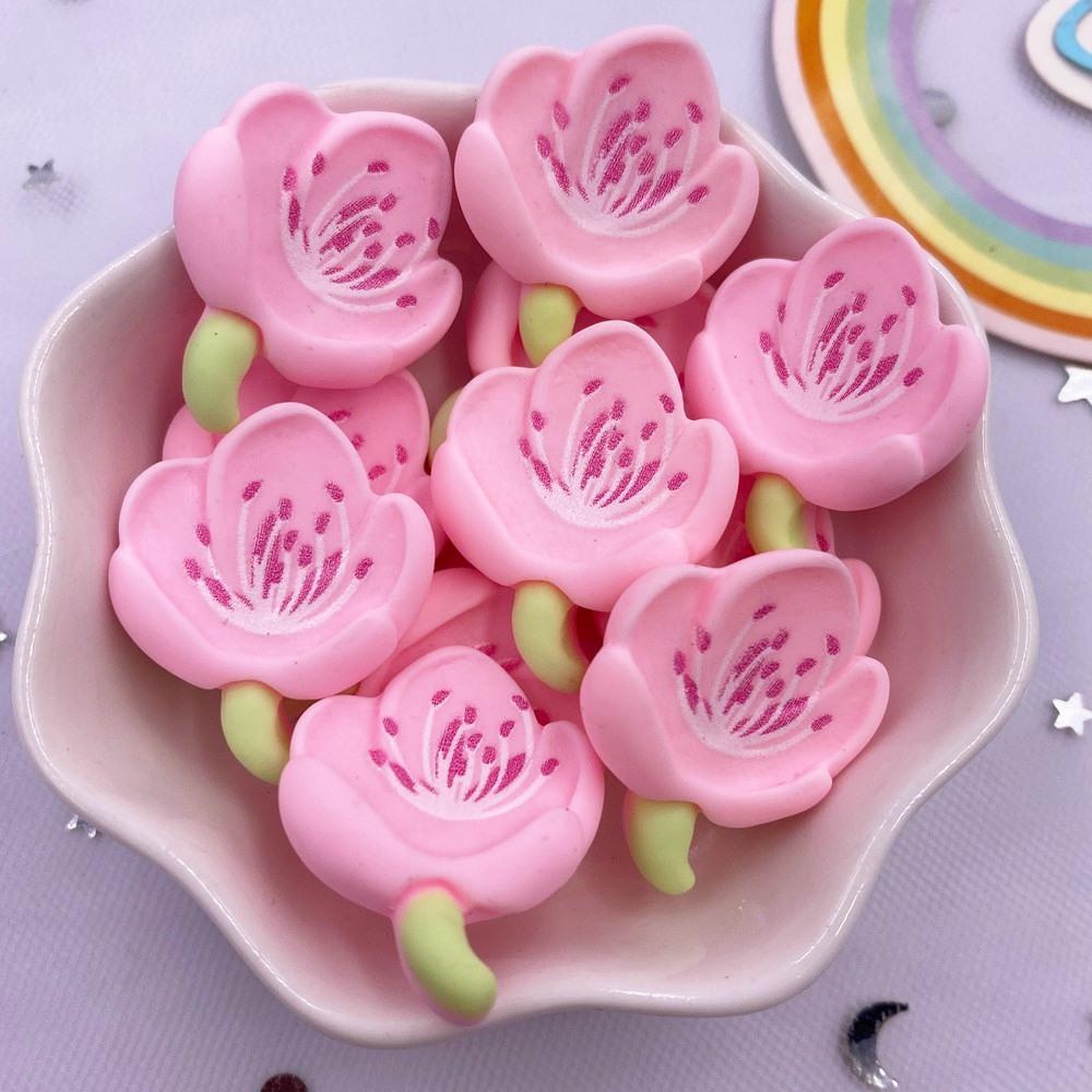 Resin Kawaii Colorful Painted Cherry Blossoms Flatback Stone Scrapbook Figurine 10PCS DIY Decor Home Accessories Crafts