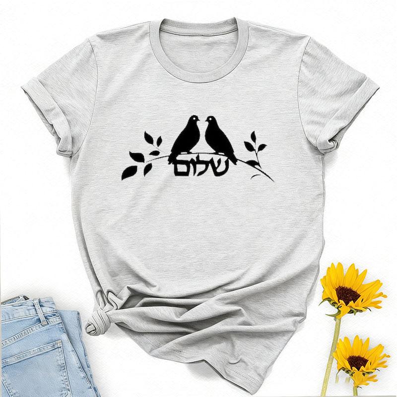 Jewish Hebrew Symbols for Religious Gift for Hanukkah Celebration Tee Simple Style Printed Tshirt Tops Regular Short Sleeve