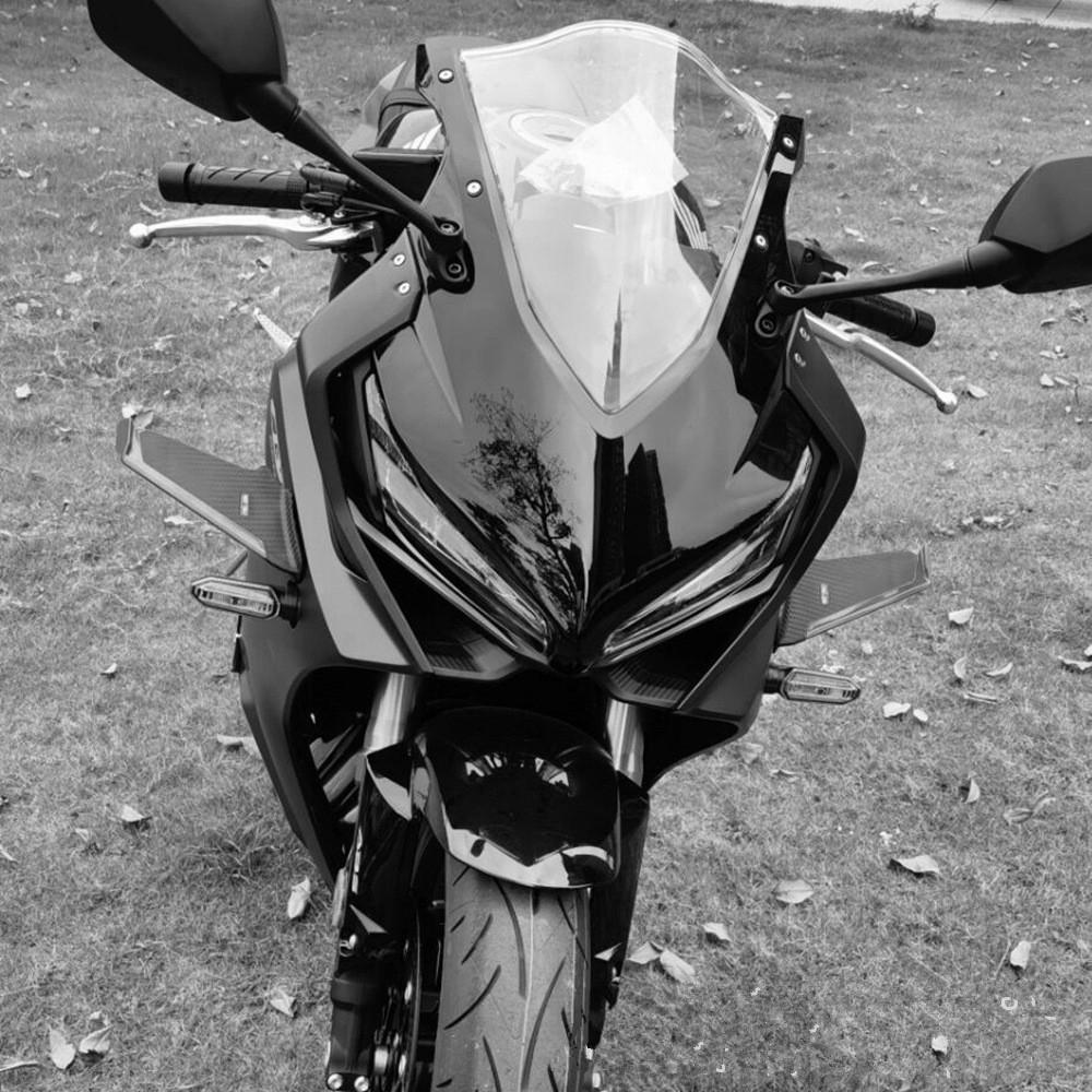 2x Carbon Fiber Look Motorcycle Front Fairing Side Winglet Wind Fin Spoiler Trim