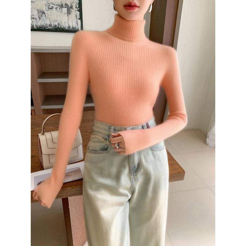 Women's Slim-Fit High-Neck Cashmere Sweater, Solid Color Knit for Layering, 2025 Autumn/Winter Arrival, Flattering Tight-Fit Design.