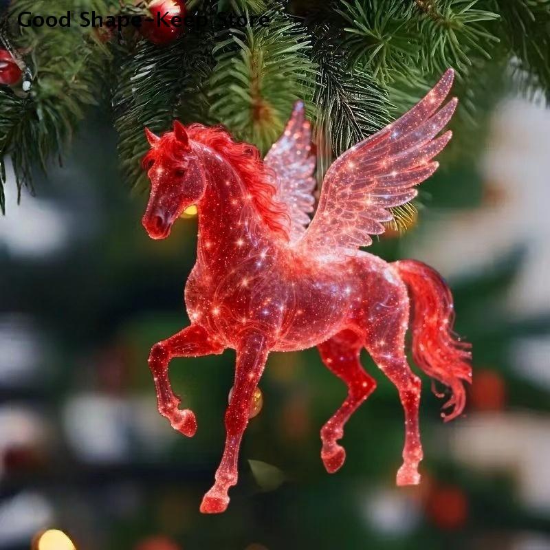 2D Acrylic New Year Decoration Ornaments Christmas Pendants Zodiac Horse Tree Hangings Car Rearview Mirror Pendant Charm Party