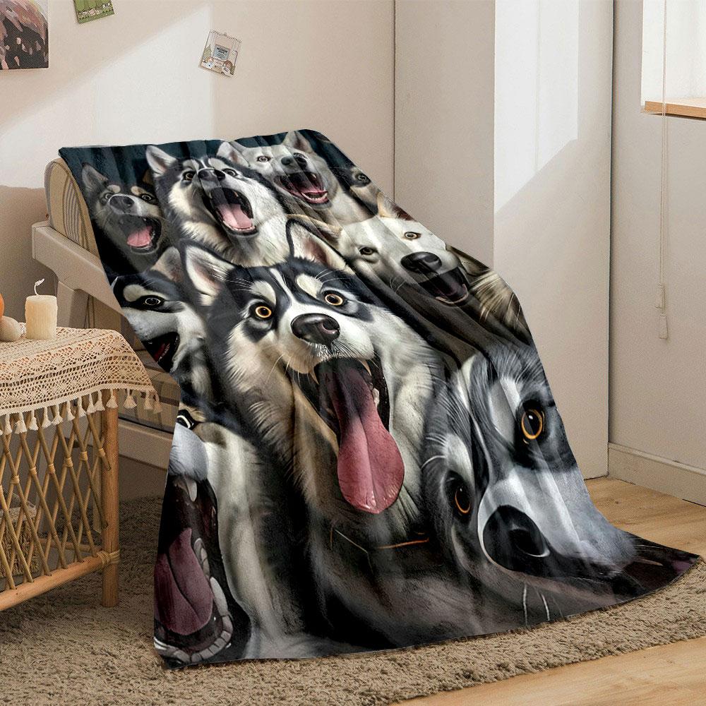 Husky Dog Print Blanket Bedroom Blanket for Livingroom Couch Lunch Break Soft Throw for Friend's Festival Gift