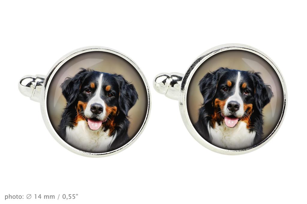 Bernese Mountain Dog, Berner Sennenhund - cufflinks and tie with your photo, a suit decoration, men's jewelry from the Art-Dog brand.