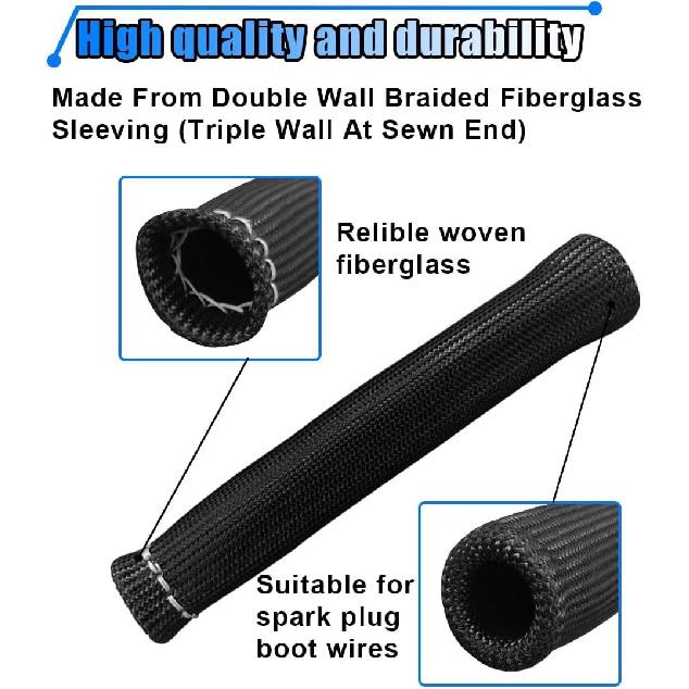 8PCS Spark Plug Wire Heat Shield Sleeve, 1500° Spark Plug Wire Cover Black