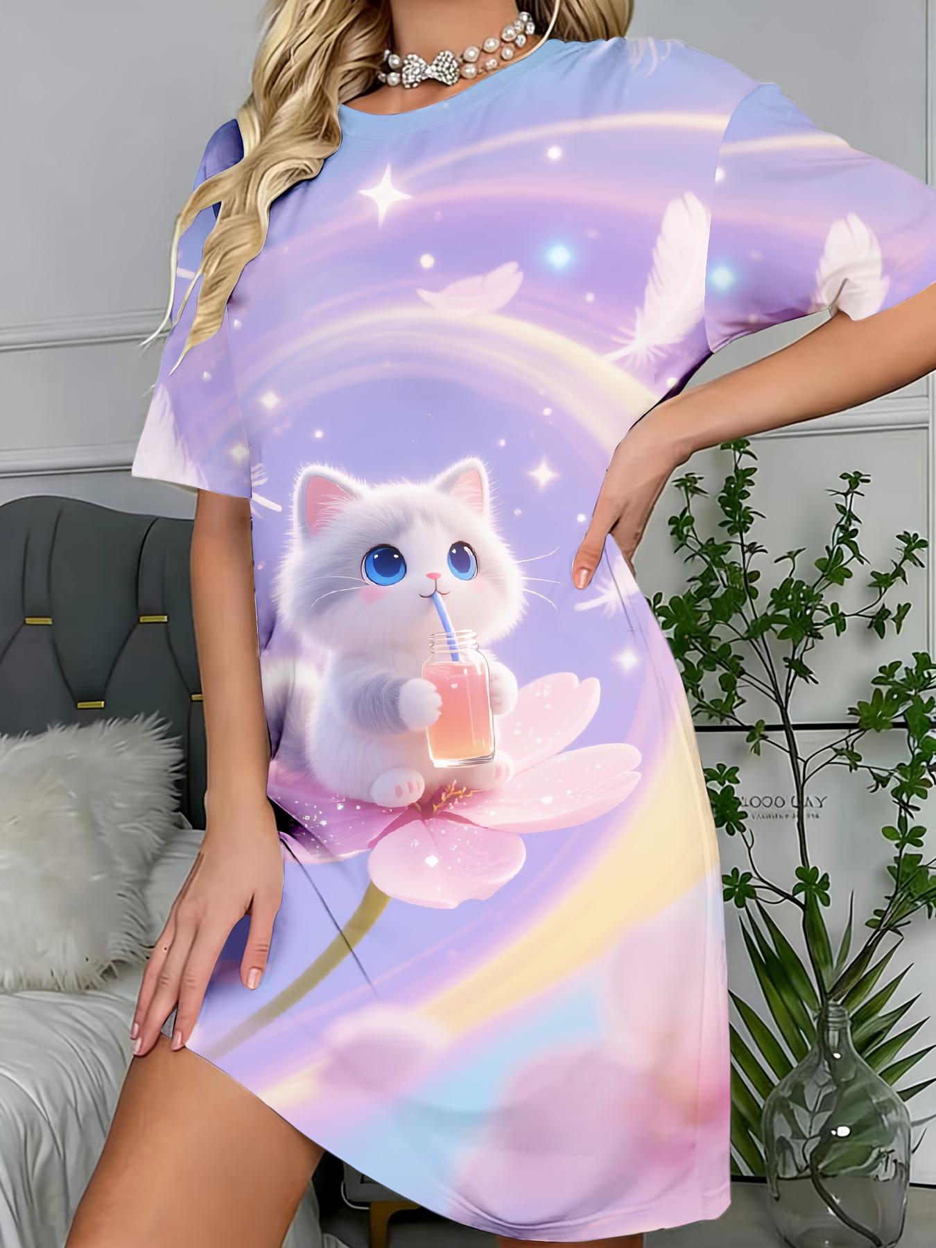 

The Perfect Choice for Home. This New Women S Dress Features a Dreamy And Cute Cat Print. with Short Sleeves And a Round Neckline. It Offers a Relaxed 9XL дубильная кора